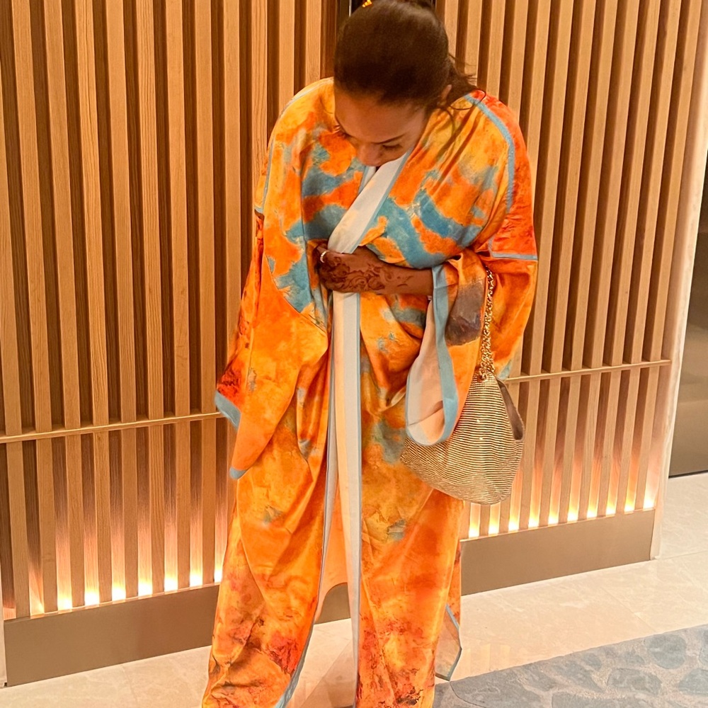 Vibrant Orange and Blue Kimono